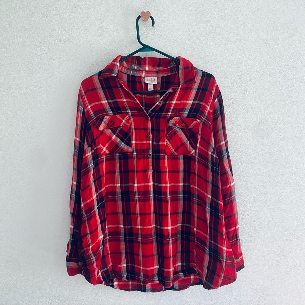 Isabel Maternity plaid red button down shirt